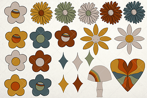 Groovy Rainbow Retro Flowers