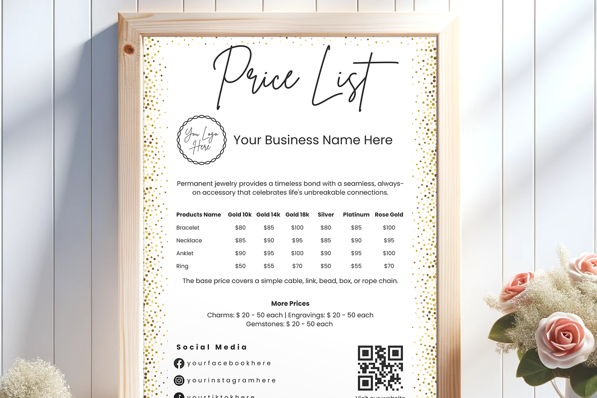 Permanent Jewelry Price List Sign, a Print Template by MondaySpark (Photo 9 of 9)