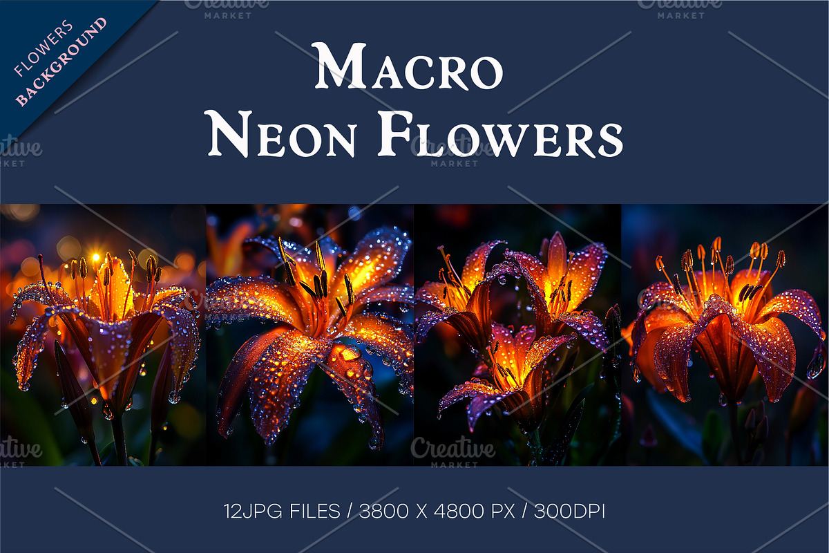 Macro Neon flowers. Wall art., a Decorative Illustration by KENO Mascots (Photo 2 of 5)