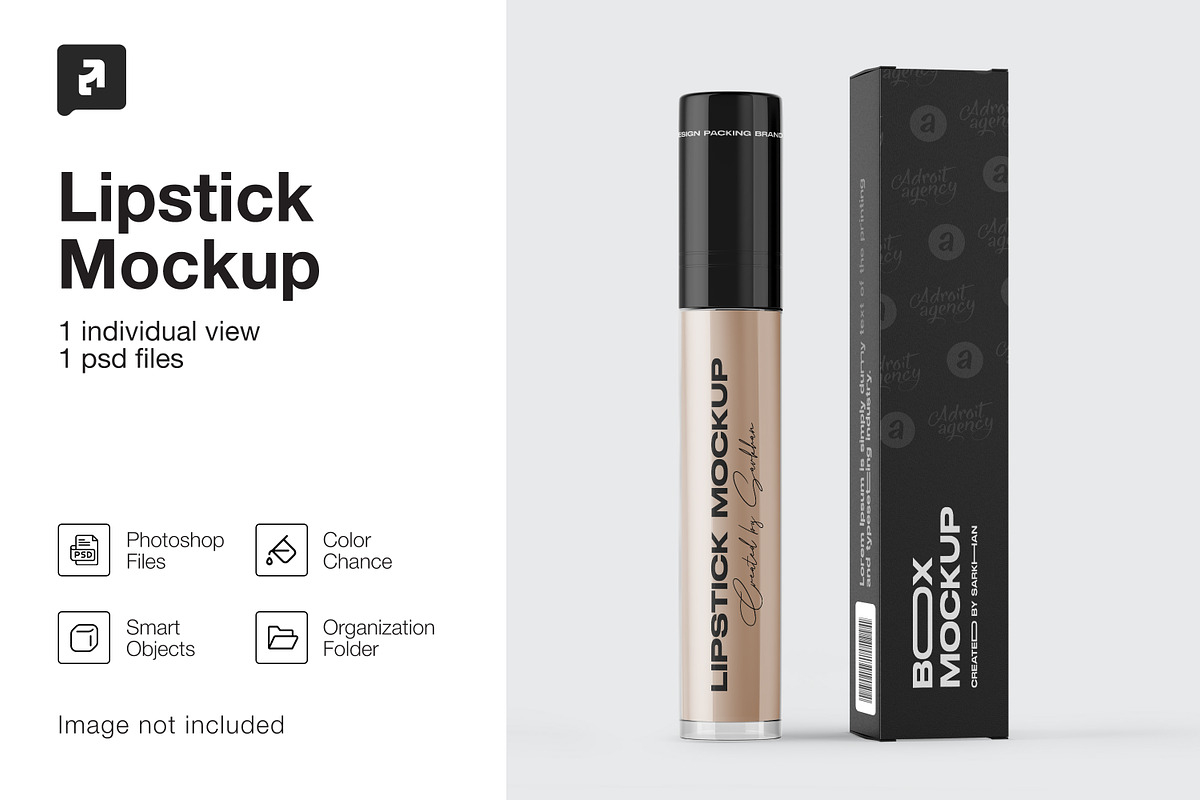Lipstick Tube with Box Mockup, a Packaging Mockup by _Adroit_ (Photo 1 of 5)