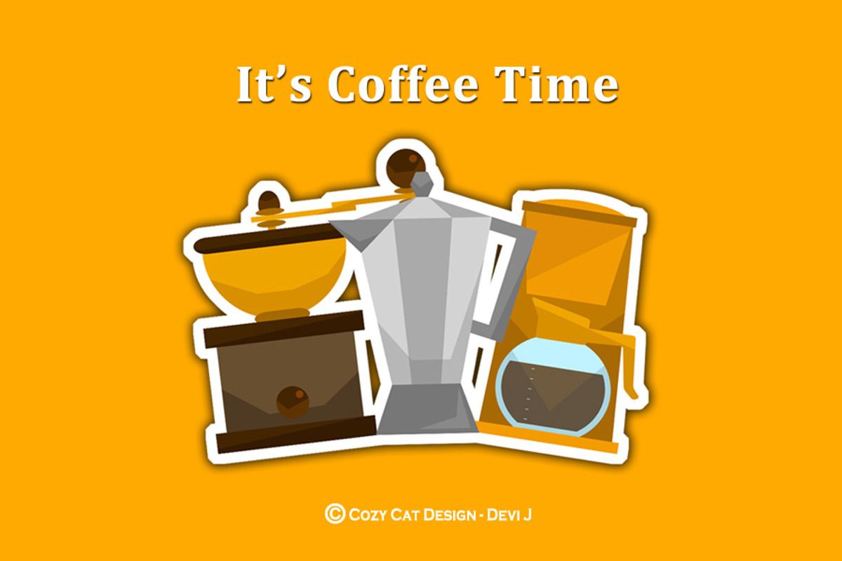 It's Coffee Time Digital Clipart, a Solid Icon by Cozy Cat Design (Photo 2 of 3)