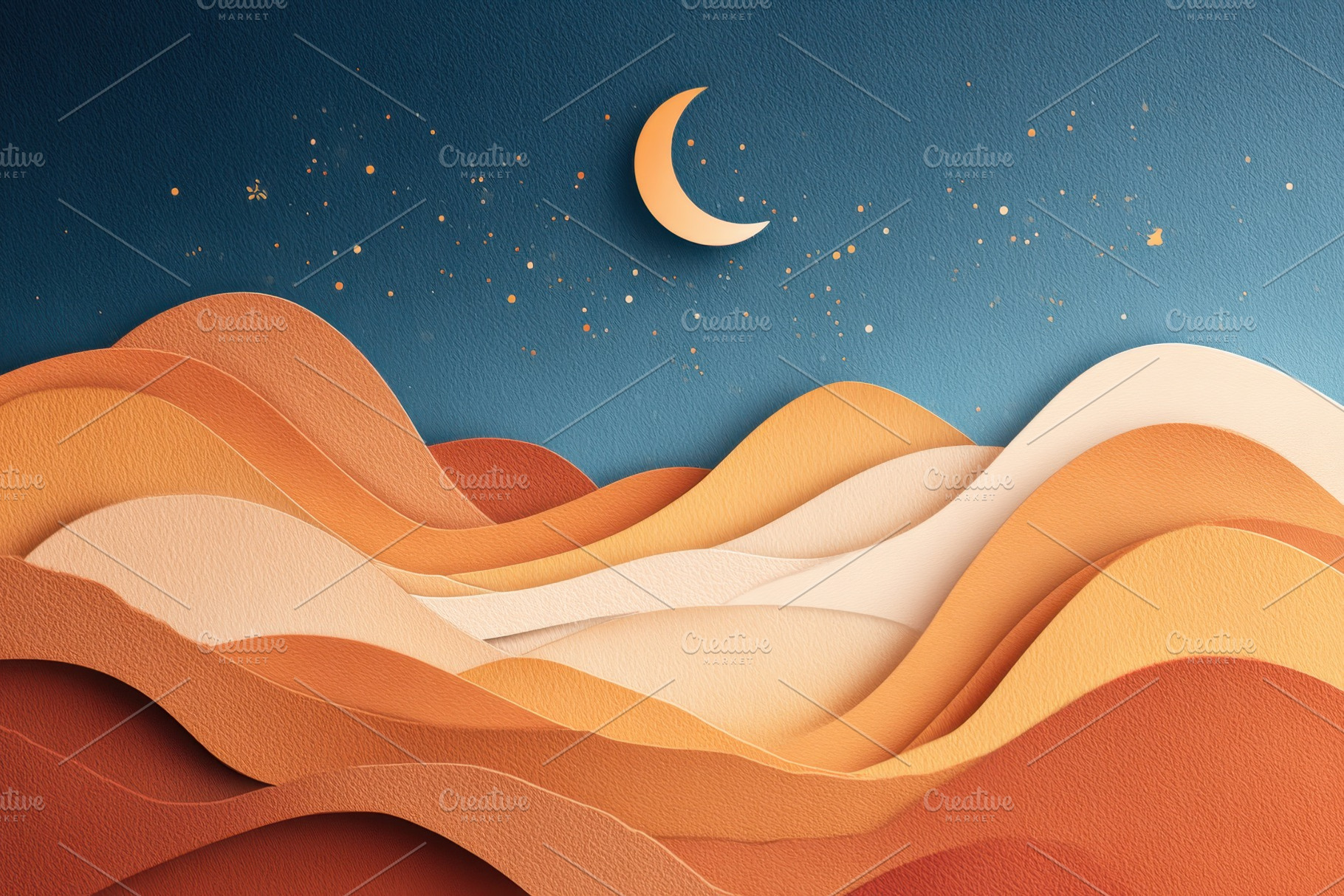 Stylized abstract landscape with moon and stars, an Abstract Photo by AlyaAnd