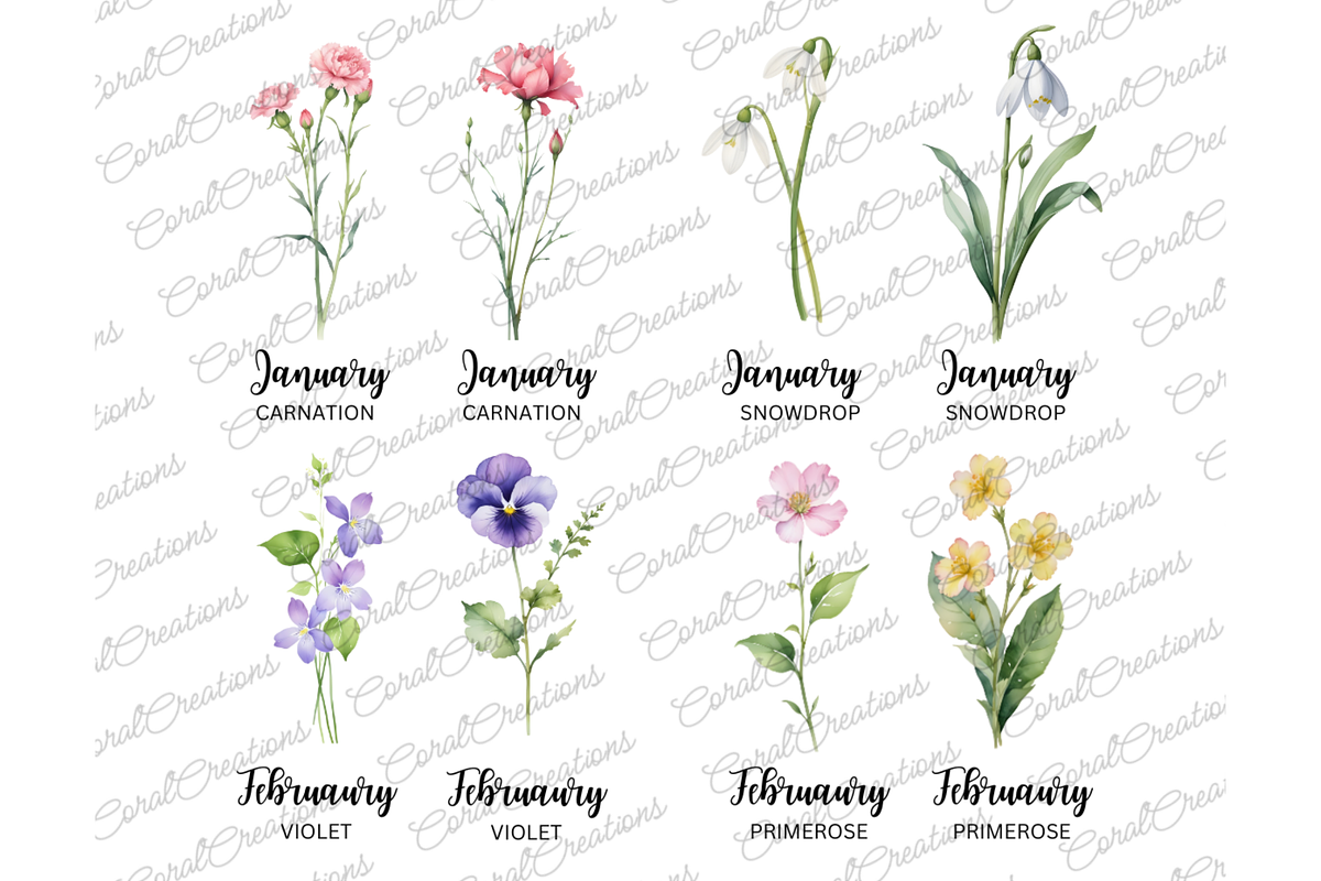50 Watercolor Birth Month Flowers, a Decorative Illustration by Coral Beauty (Photo 2 of 8)