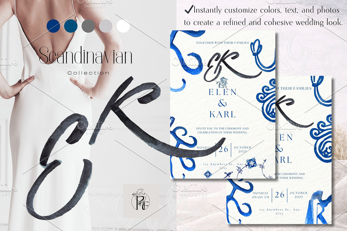 Blue Wedding Invitation Template Can, a Templates & Theme by Alisa Mikibith Art (Photo 6 of 10)