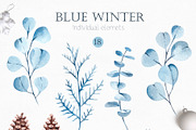 Watercolor Blue Winter Clipart, an Illustration by YuliyaArtGarden (Thumbnail 2 of 9)
