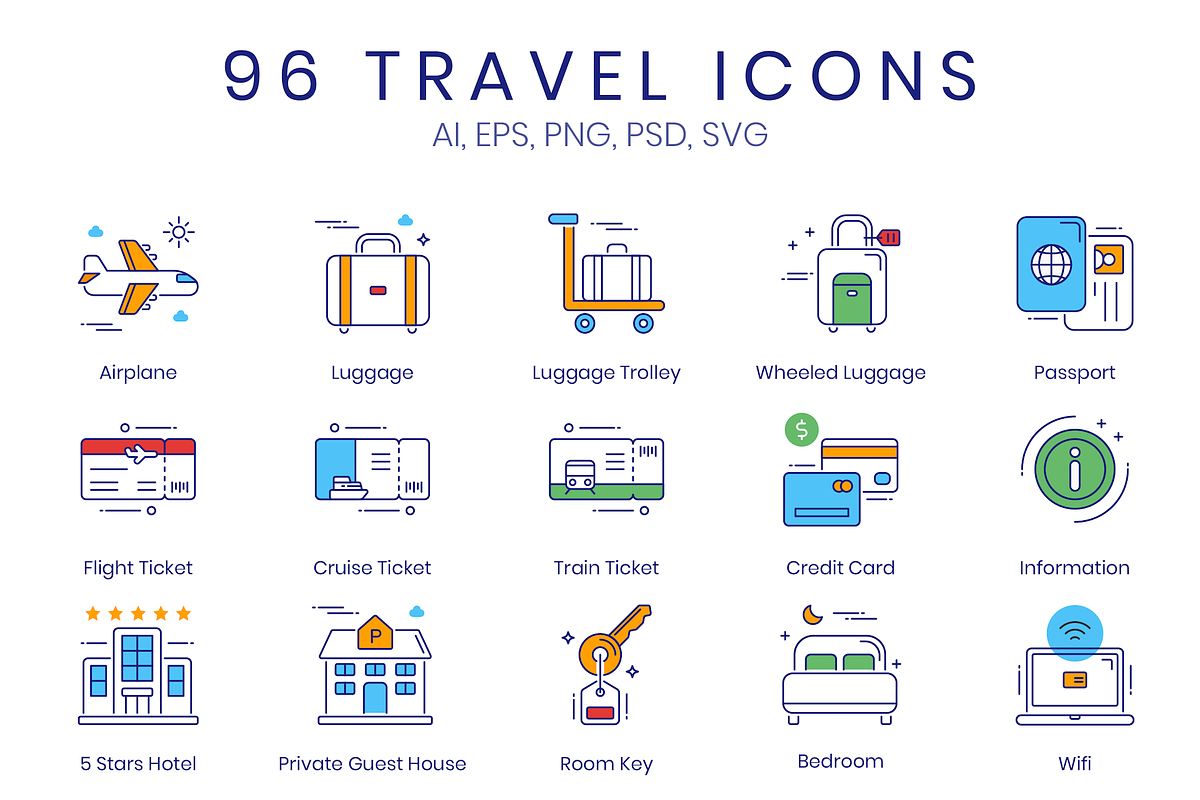 96 Tourism & Travel Icons, an Icon by Flat Icons (Photo 1 of 6)