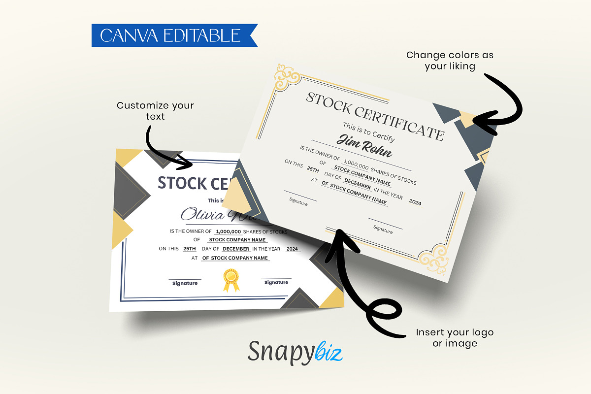 Certificate of Stock Canva Template, a Card Template by Snapybiz (Photo 2 of 10)