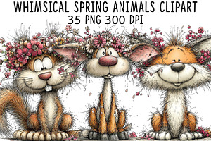 Whimsical Spring Animals Clipart, an Illustration by CraftArtStudio