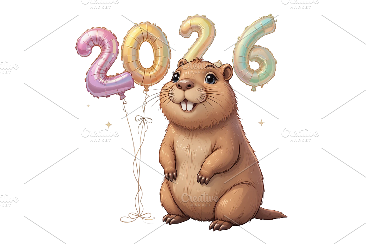 Cute Capybara New Year 2026 clipart, a Seasonal Illustration by Creative design (Photo 7 of 7)