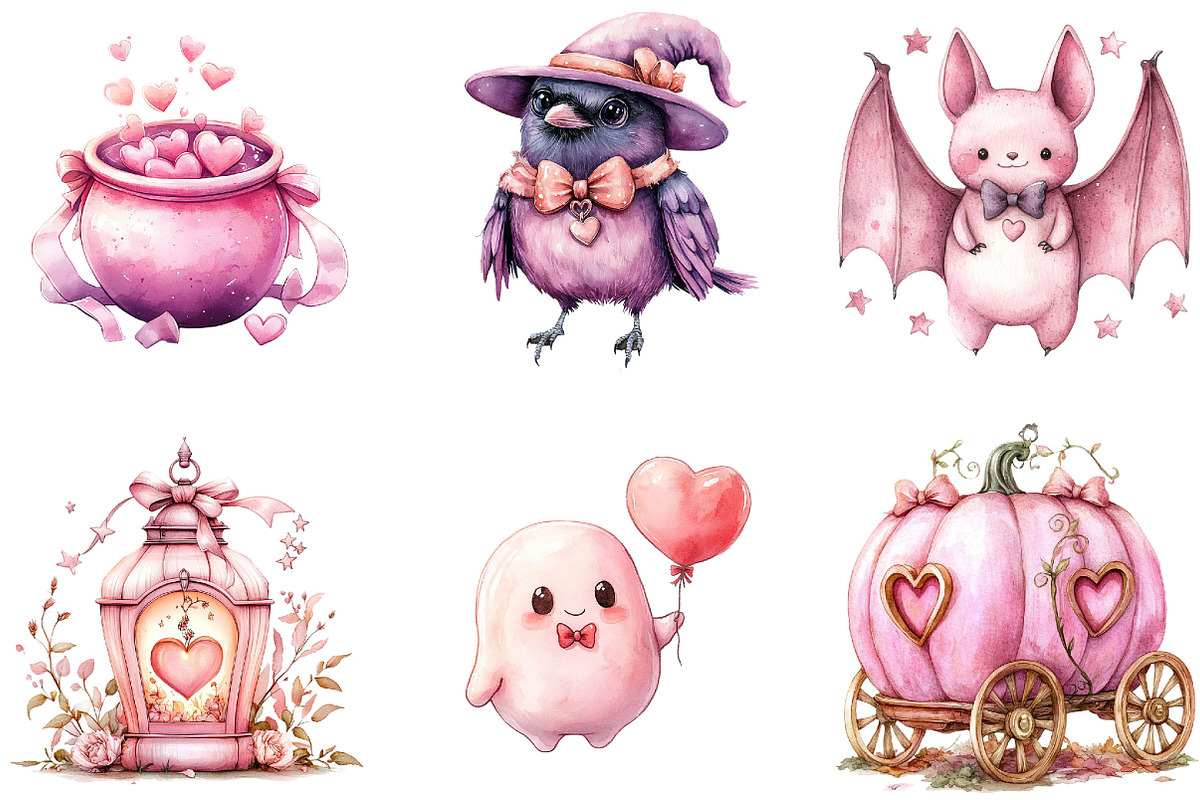 Pink Orange Halloween Clipart, a Seasonal Illustration by Designking (Photo 3 of 5)