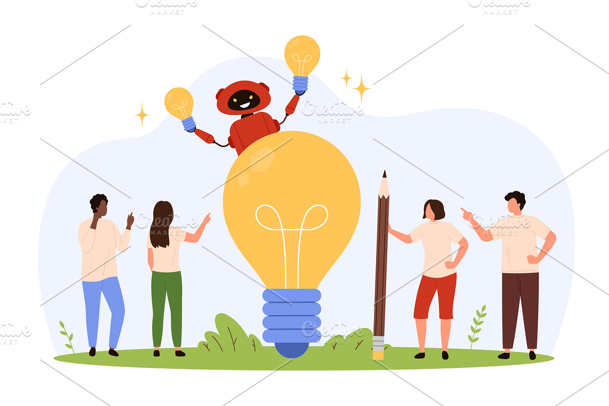 AI Robot Stealing Human Creative, a Technology Illustration by Flashvector
