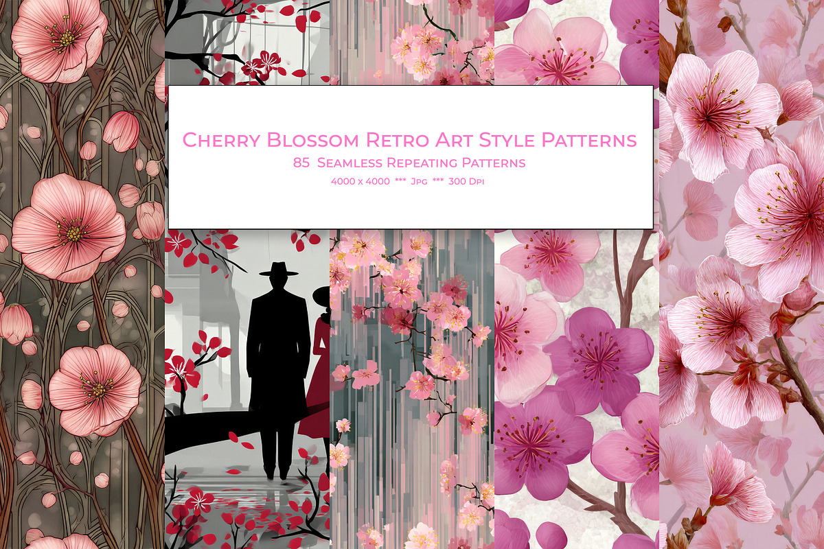 Cherry Blossom Retro Art Patterns, a Pattern Graphic by karenfoleyphoto (Photo 1 of 17)
