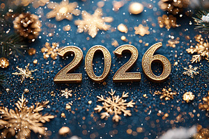 Golden 2026 numbers with festive snowflakes pine branches and gl, a Background Photo by José Manuel Gelpi