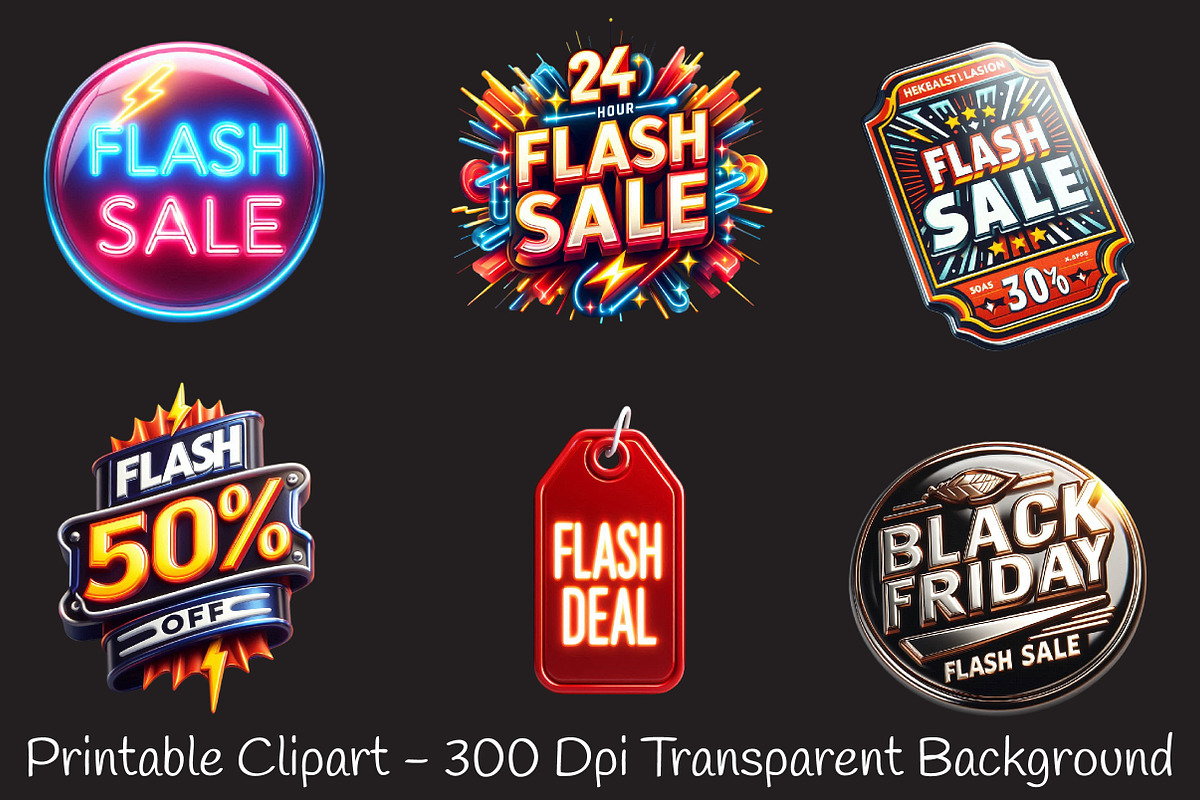 Black Friday Flash Sale PNG Bundle, an Illustration by RobertsArt (Photo 4 of 7)