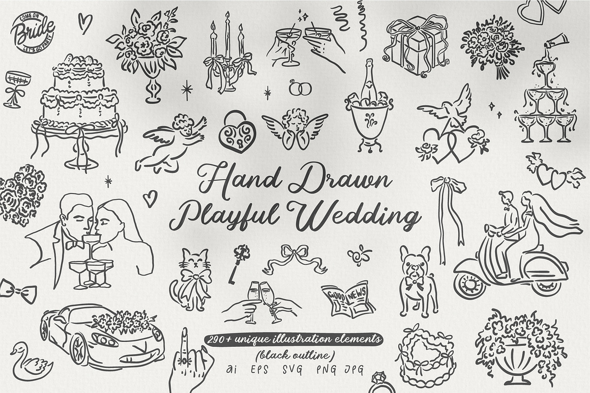Hand Drawn Playful Wedding Clipart, a Decorative Illustration by La Petite Line Art (Photo 1 of 15)