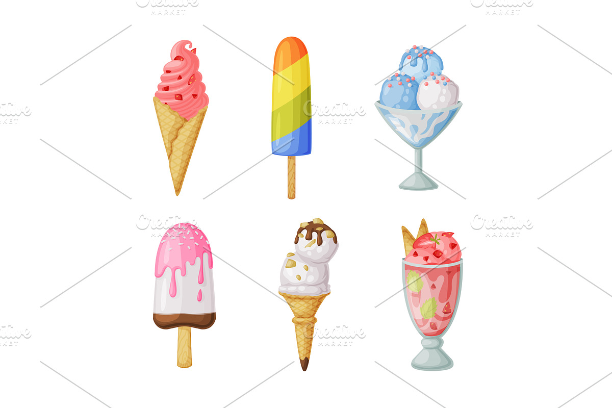 Ice Cream in Waffle Cone and on, a Food Illustration by TopVectors