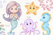 Little Mermaid Watercolor Clipart, an Animal Illustration by ekossa_art (Thumbnail 3 of 5)