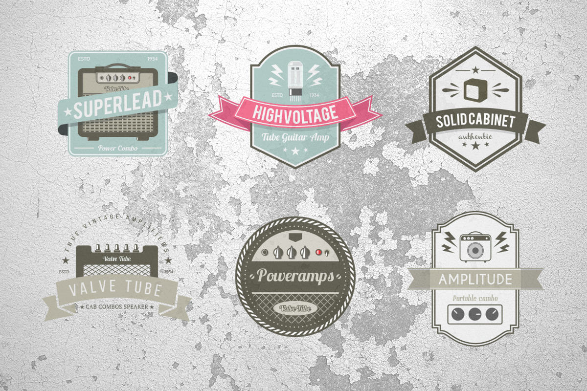 Vintage Amplifier Badges Set, a Branding & Logo Template by Bobboz Store (Photo 1 of 4)