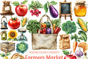 Watercolor Farmers Market Clipart, an Illustration by Craft Nest