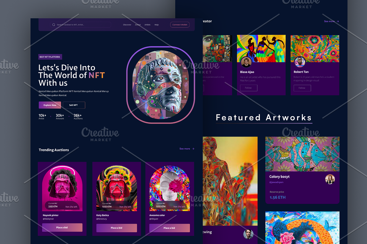 NFT Marketplace Website, a Landing Page Template by muneezahussain (Photo 2 of 2)