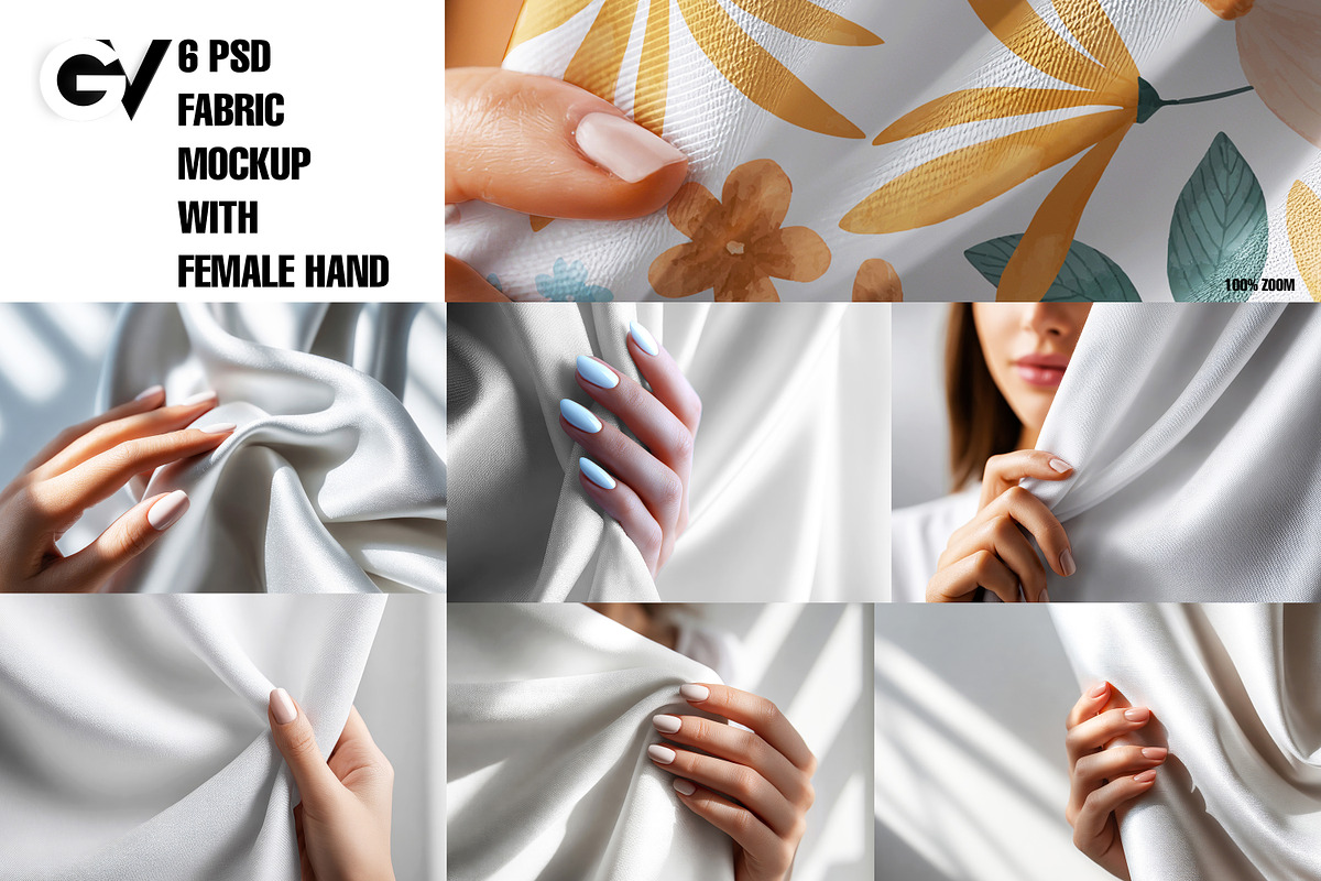 Fabric Mockup with Female Hand, a Merchandise Mockup by GraphicVil (Photo 3 of 9)