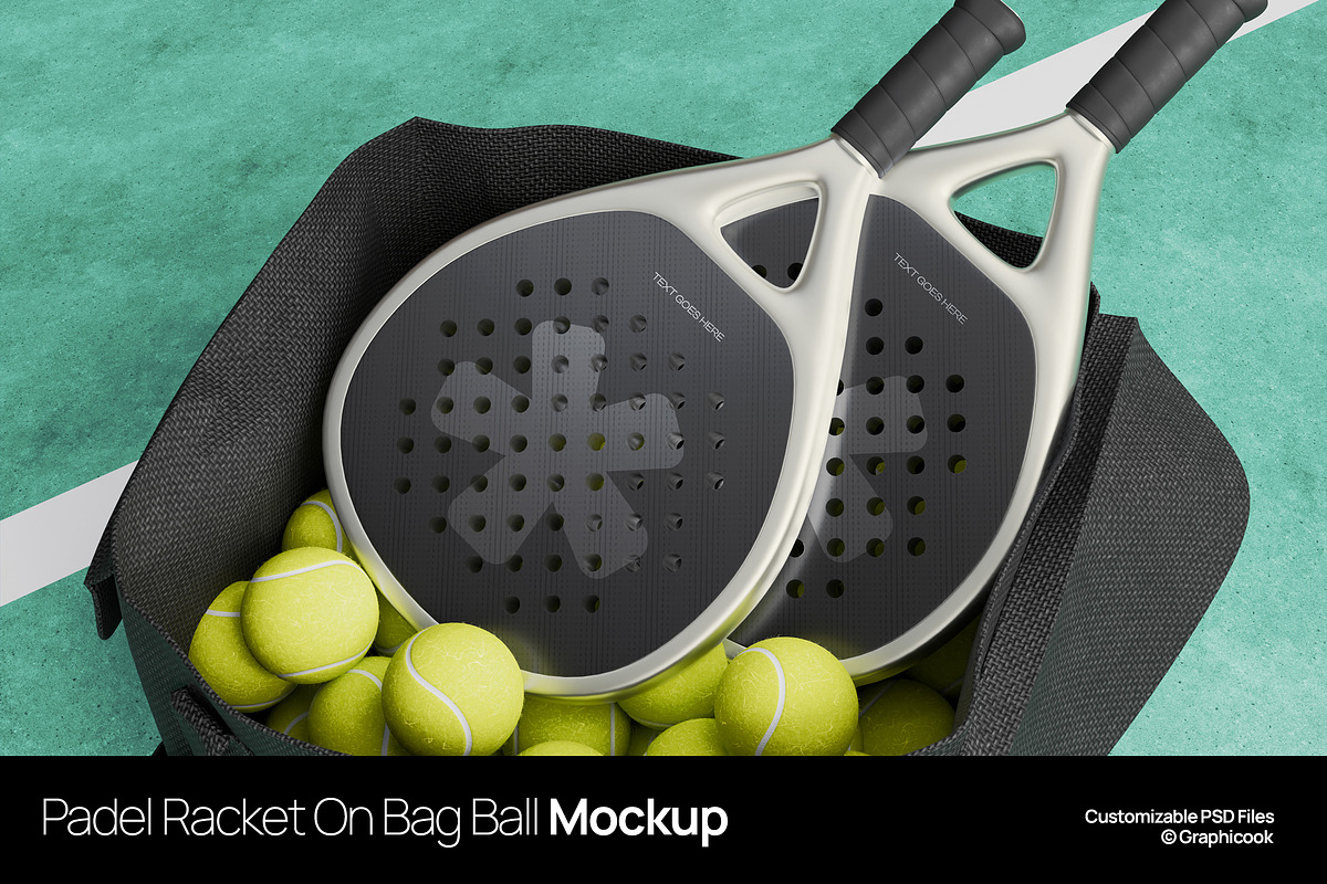 Padel Racket On Bag Ball Mockup, a Mockup by graphicook