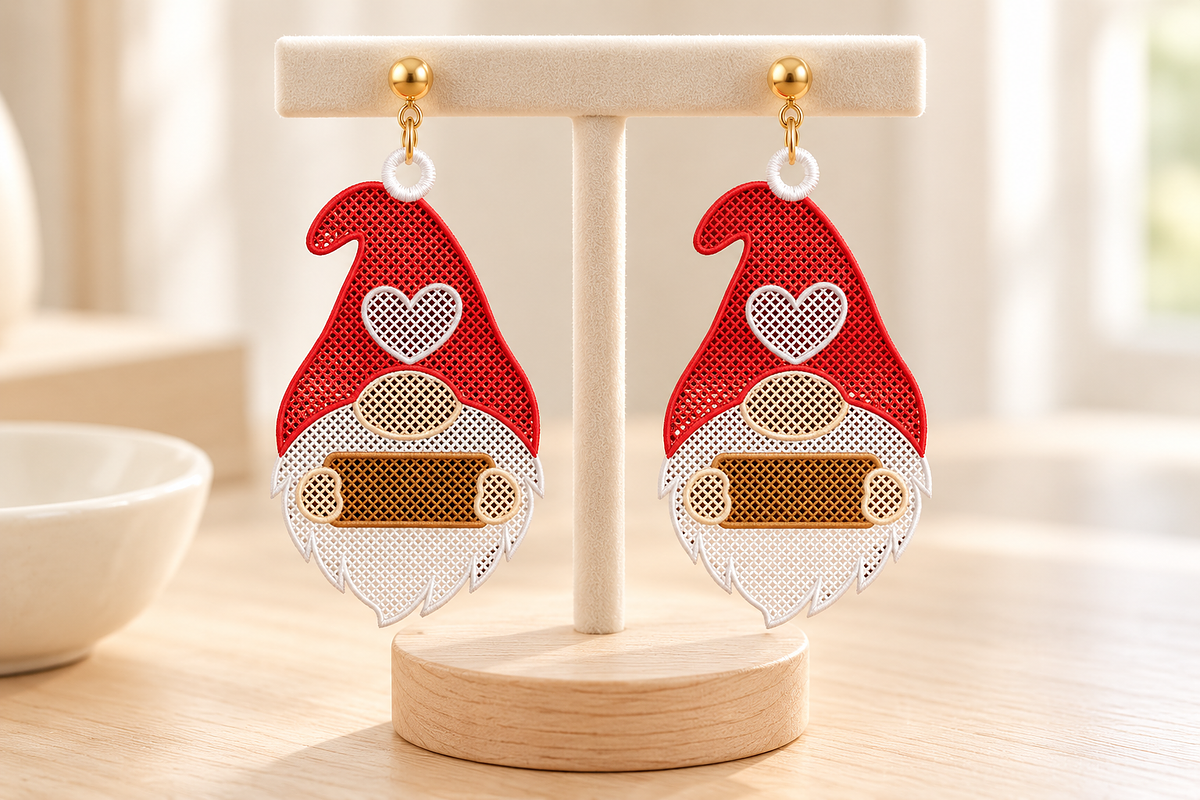 Gnome Heart Earrings Embroidery, an Object Graphic by Craft Nest (Photo 4 of 4)
