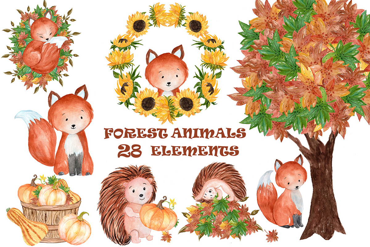 Watercolor forest animals clipart, an Animal Illustration by vivastarkids (Photo 1 of 3)