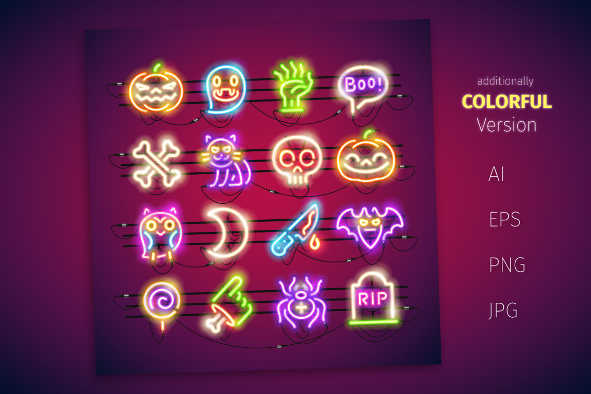 Halloween Neon Icons, an Outline Icon by Voysla's Shop (Photo 3 of 6)