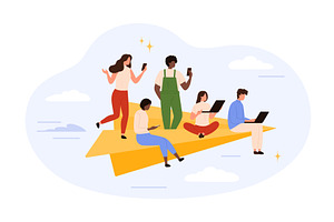 Using Devices Paper Airplane, a Technology Illustration by Flashvector