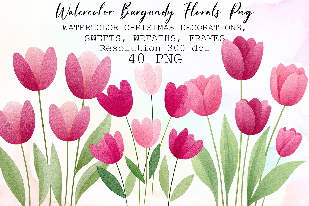 Watercolor Burgundy Florals Png, an Illustration by Sublimation Artist (Photo 1 of 6)
