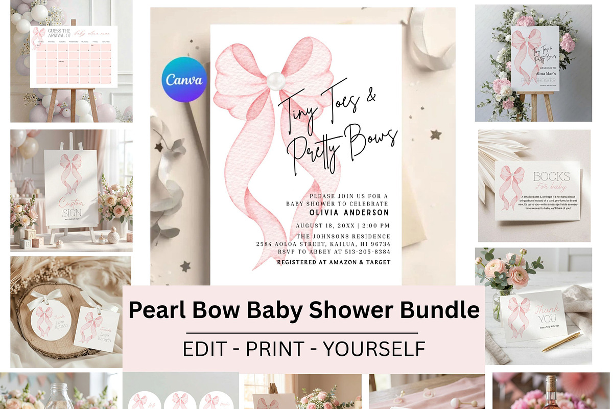 Pink Bow Baby Shower Bundle Template, a Social Media Template by Stellalunarts (Photo 1 of 6)