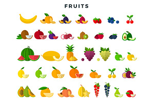Big set of fruits and berries, whole