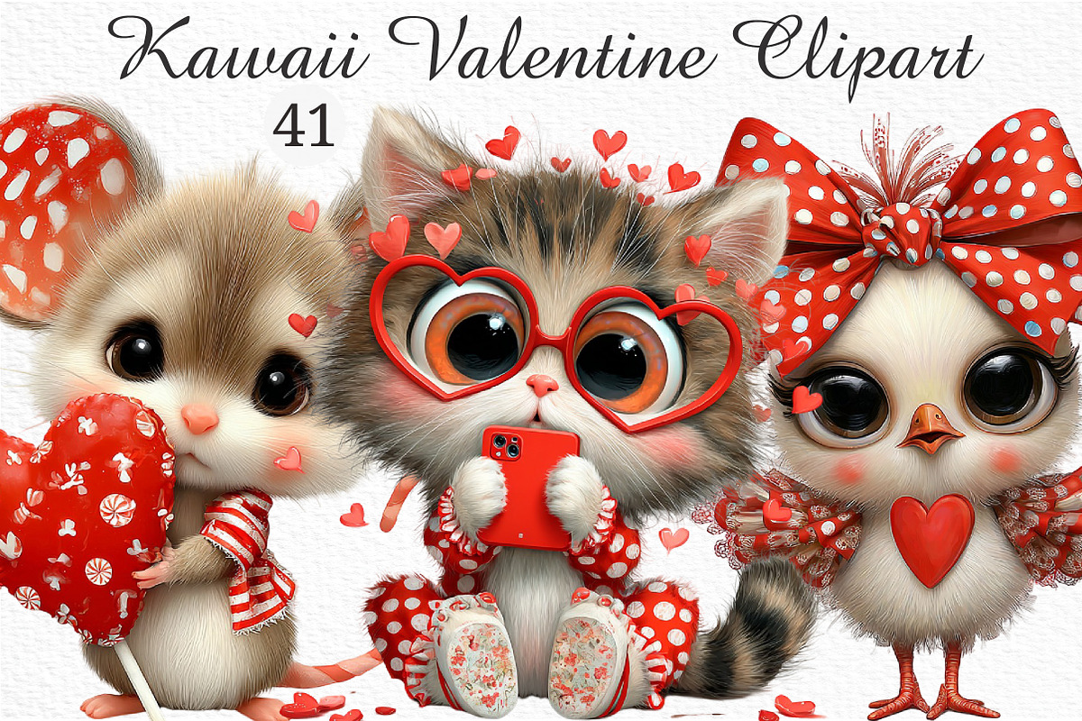 Kawaii Valentine Clipart Bundle, an Illustration by Craft Nest (Photo 1 of 10)