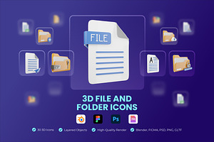 3D File and Folder Icons, an Object 3D Model by Flat Icons