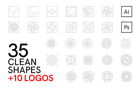 35 Clean Shapes + 10 Logos (Ai & Ps)