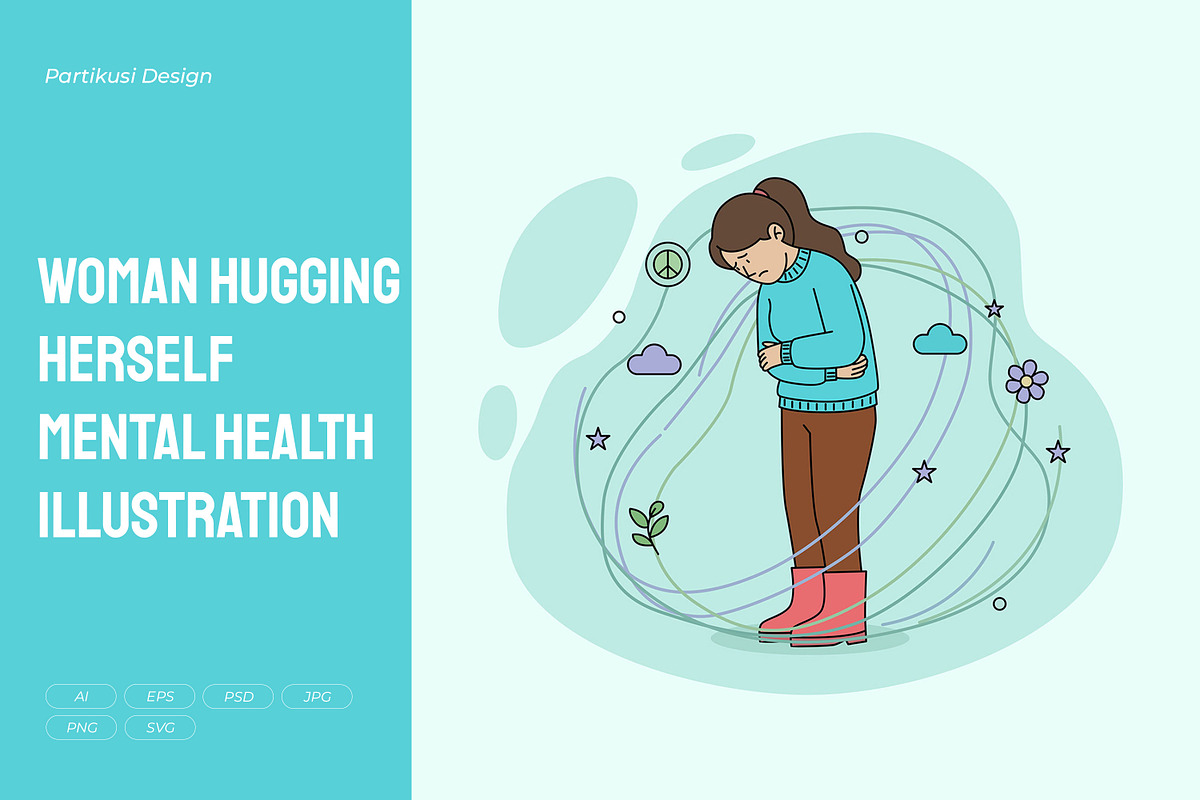 Woman Hugging Herself Mental Health, a Person Illustration by Partikusi Design (Photo 1 of 3)