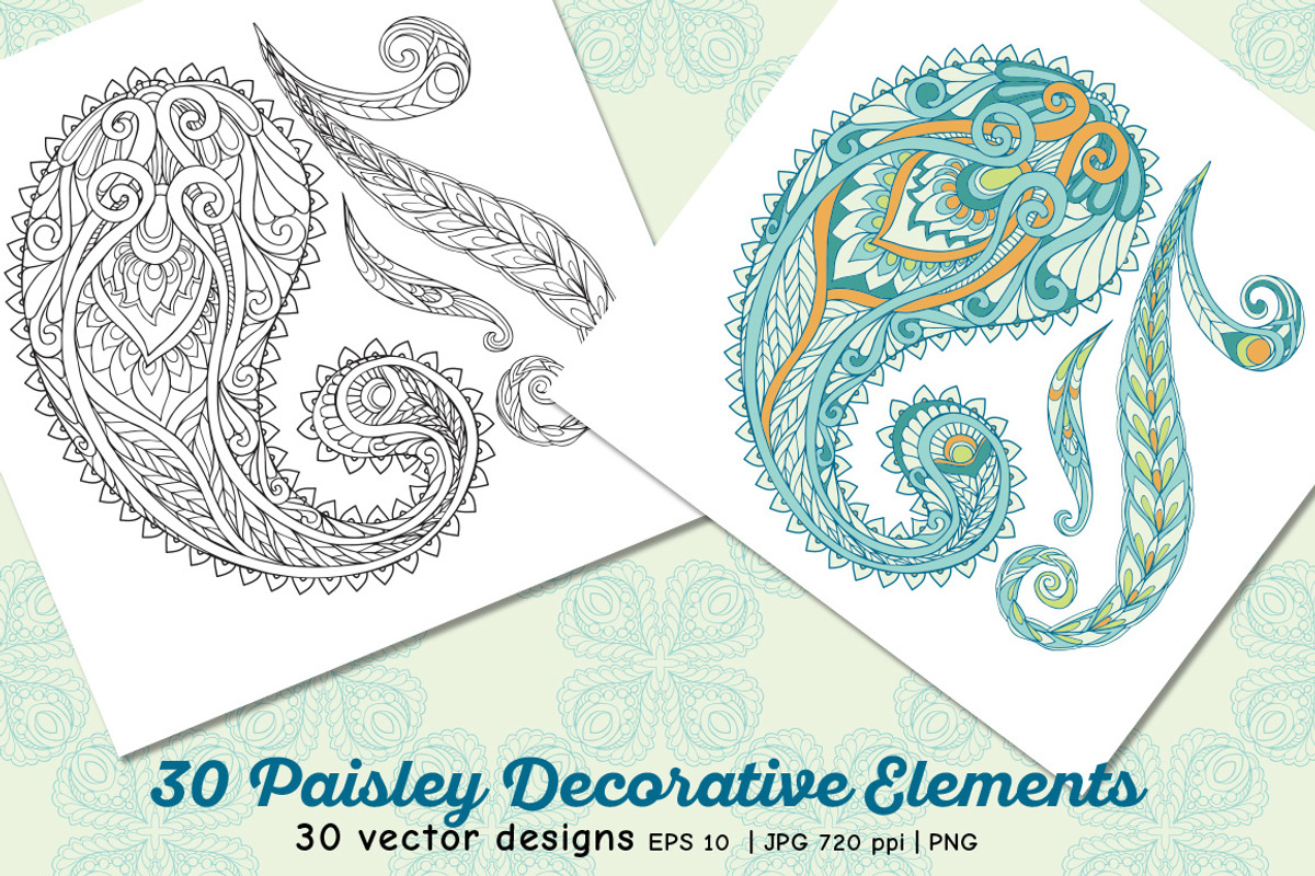30 Paisley and Mandala Elements, a Decorative Illustration by Elen-Lane (Photo 1 of 5)