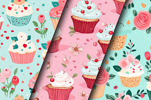 Cute Floral Cupcakes Digital Papers