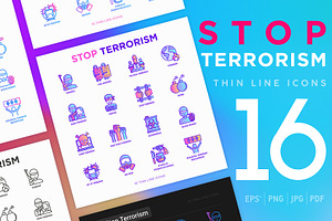 Stop Terrorism | 16 Thin Line Icons, an Outline Icon by Alex Blogoodf
