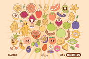 Groovy Retro Fruit Characters bundle, a Food Illustration by Huxmay (Thumbnail 2 of 7)