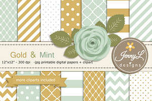 Gold & Mint Green Digital Paper