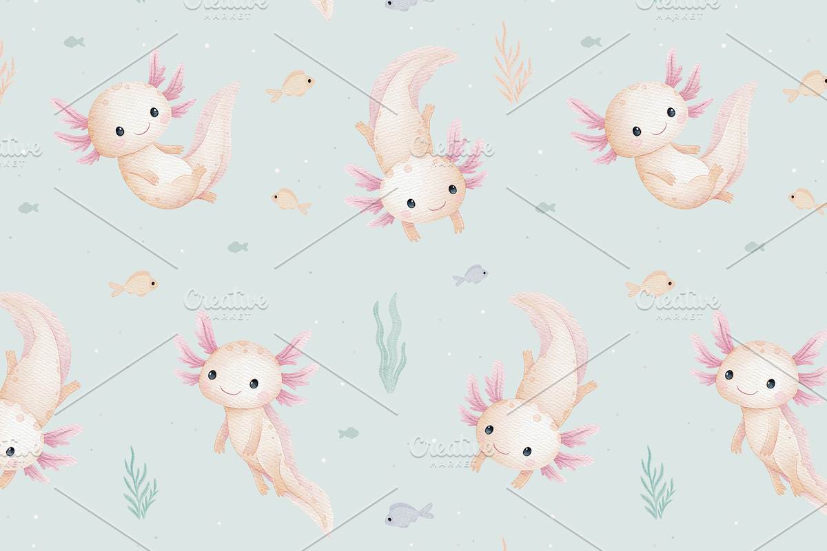 Cute Axolotl-Seamless Set+PNG Files, a Pattern Graphic by tetiartline (Photo 3 of 8)