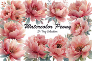 Peony watercolor clipart set, an Object Illustration by DreamCafeArt (Thumbnail 1 of 6)
