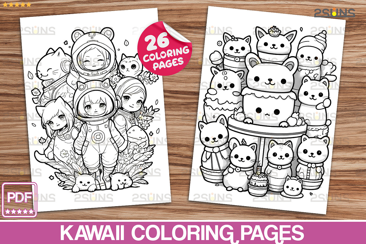 Kawaii Coloring pages Cute Relaxing, a Stationery Template by 2SUNS (Photo 2 of 6)