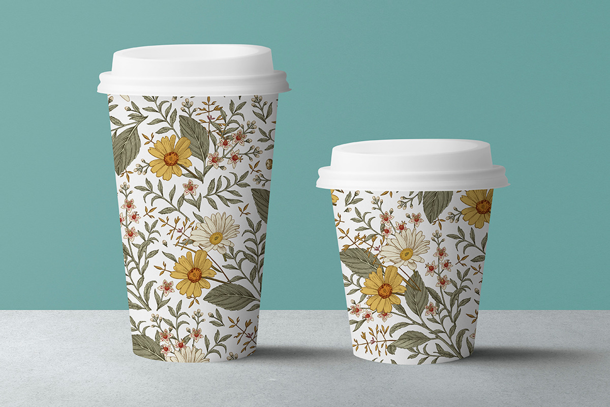 Set Seamless Flowers Chamomile daisy, a Pattern Graphic by Vintage (Photo 10 of 17)