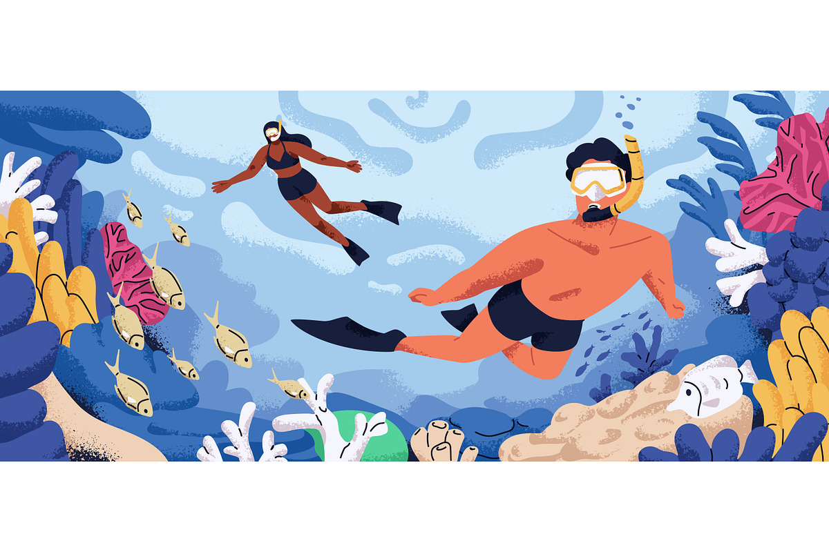 Divers swimming underwater, sea set, a Person Illustration by Good Studio (Photo 2 of 5)