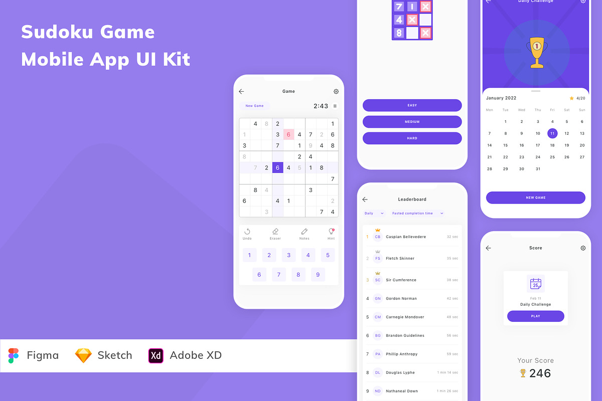 Sudoku Game Mobile App UI Kit, an UI Kit Template by Betush