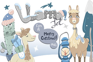 Merry Christmas Llamas vector kit