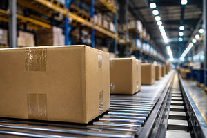Boxes on warehouse conveyor, a Photo by Beautiful things
